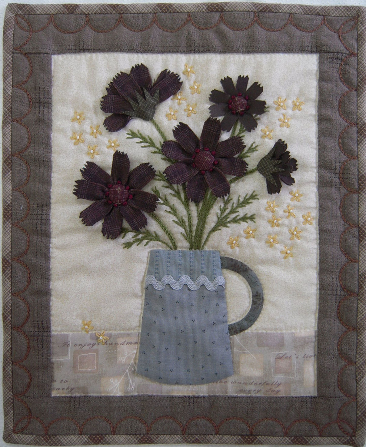 リバースアップリケのタペストリー「猫＆パンジー」 商品詳細