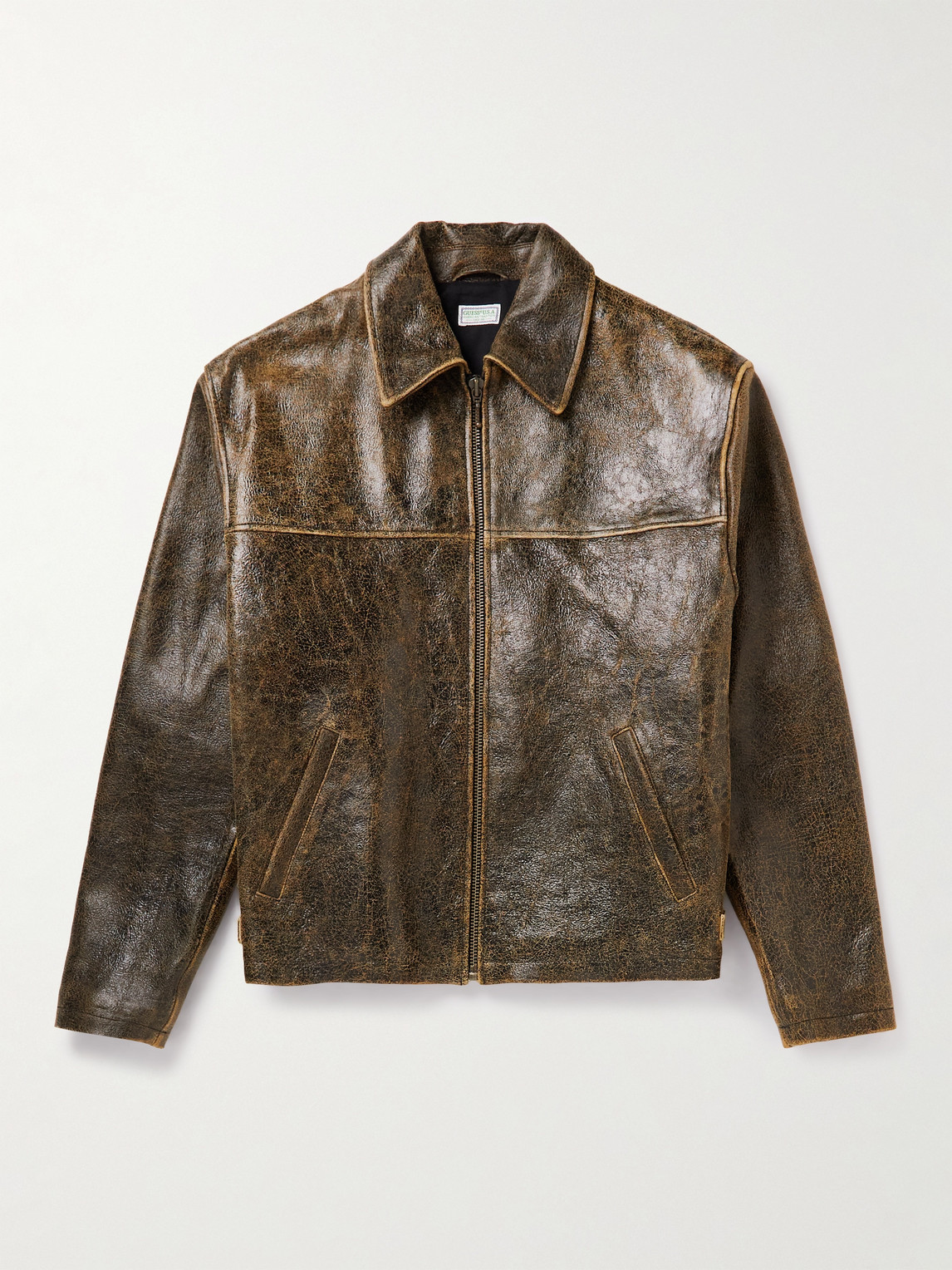 Guess Usa Cracked Leather Jacket In Brown | ModeSens
