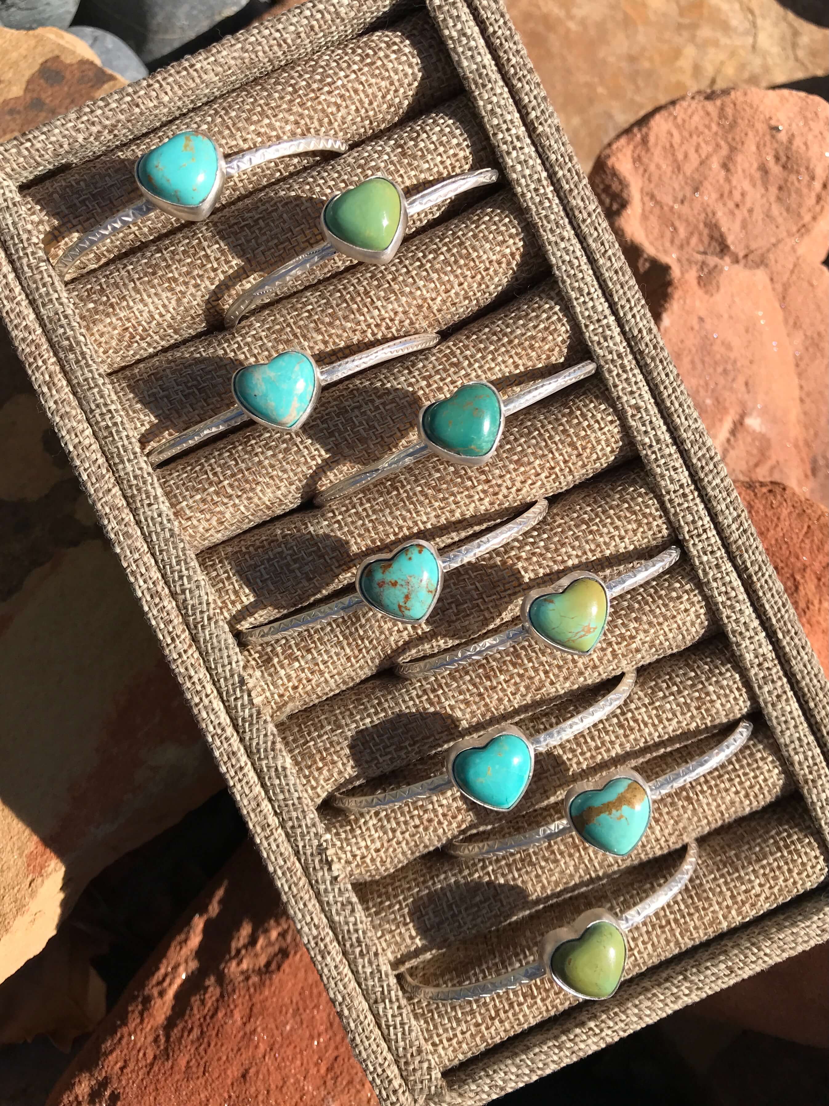 The Petite Turquoise Heart Cuffs | Calli Co. Silver | Fort Worth, TX