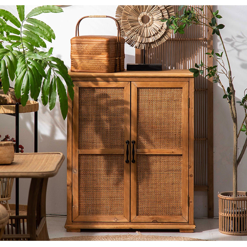 キャビネット サイドボード ラタン 収納 レトロ リビング ナチュラル
