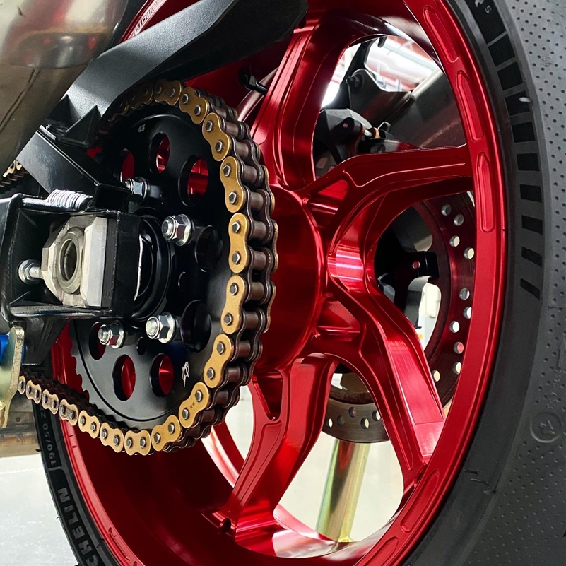 Gloss Red Core Moto Apex-6 Lightest forged motorcycle wheels for