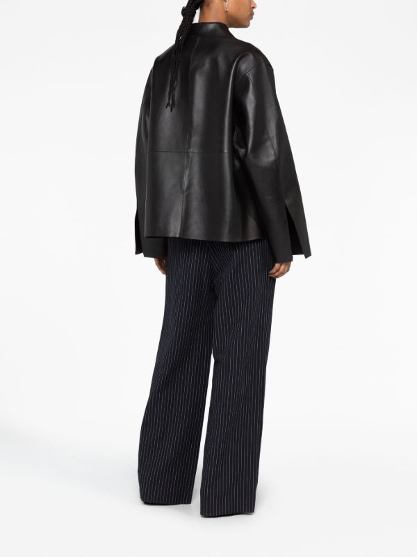 TOTEME Zipped wide-sleeve Leather Jacket | Black | FARFETCH