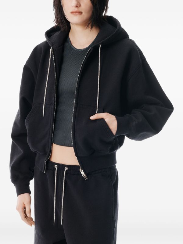 Alexander Wang rhinestone-drawcord zip-up Hoodie | Black | FARFETCH