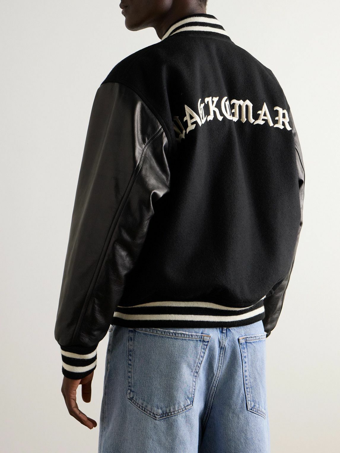 Wacko Maria - Logo-Embroidered Striped Wool-Blend and Leather