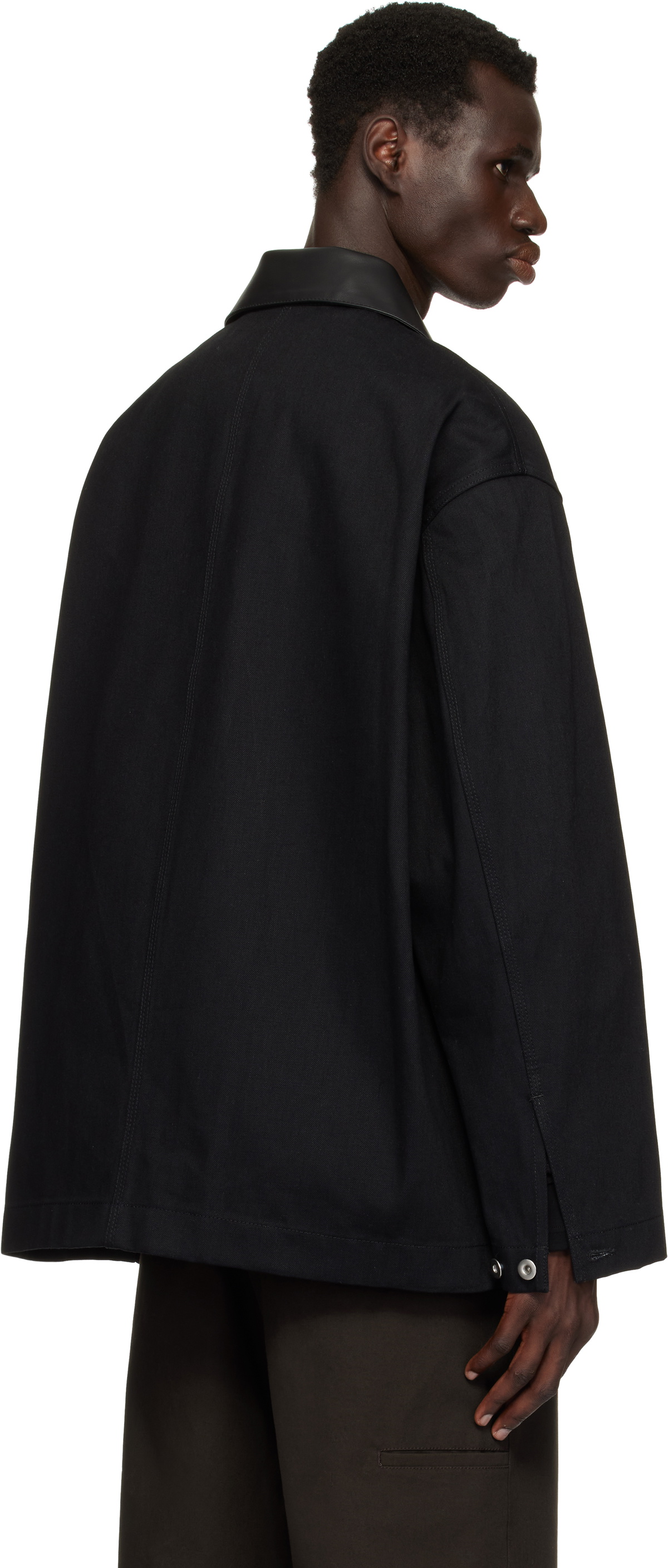 Jil Sander Black Leather Collar Denim Jacket Jil Sander