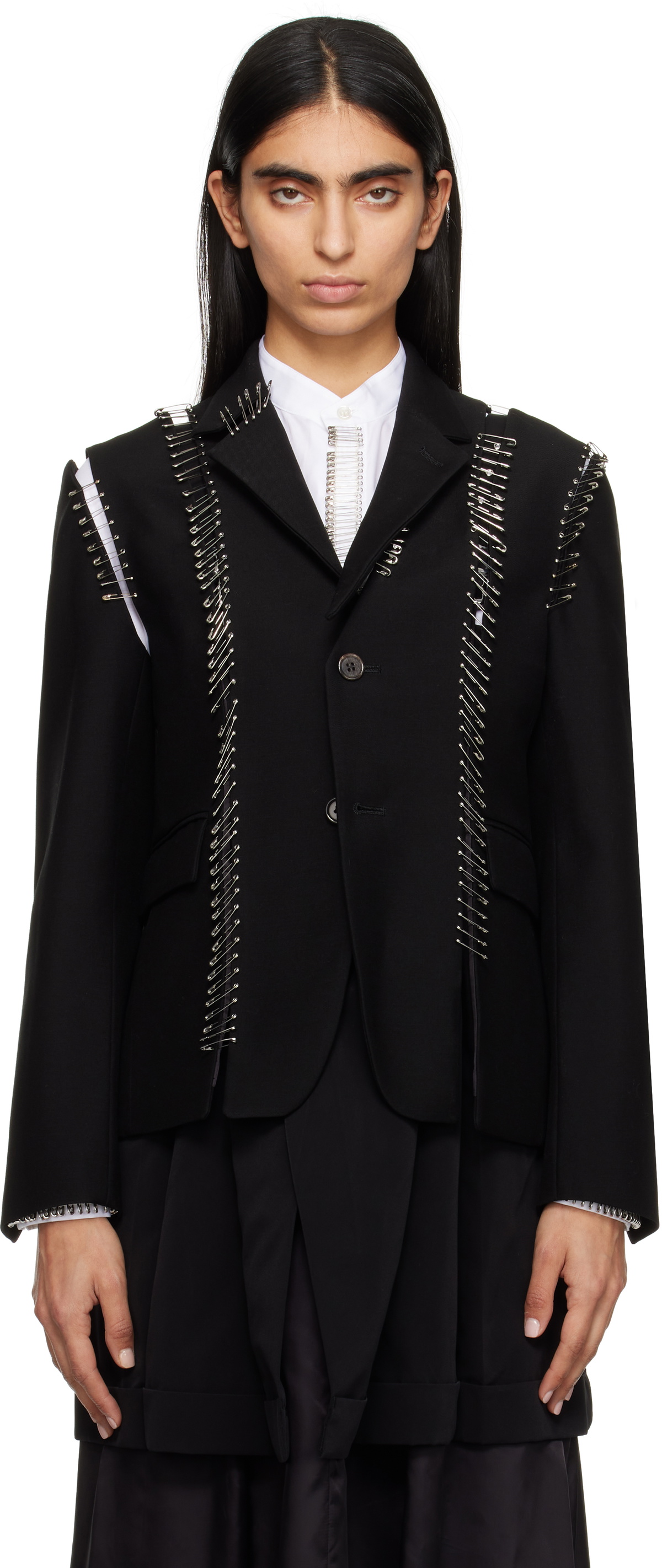 Noir Kei Ninomiya Black Safety Pin Blazer Noir Kei Ninomiya