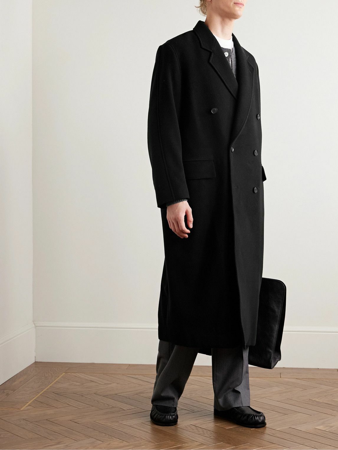 Auralee - Oversized Double-Breasted Super 160s Wool Coat - Black