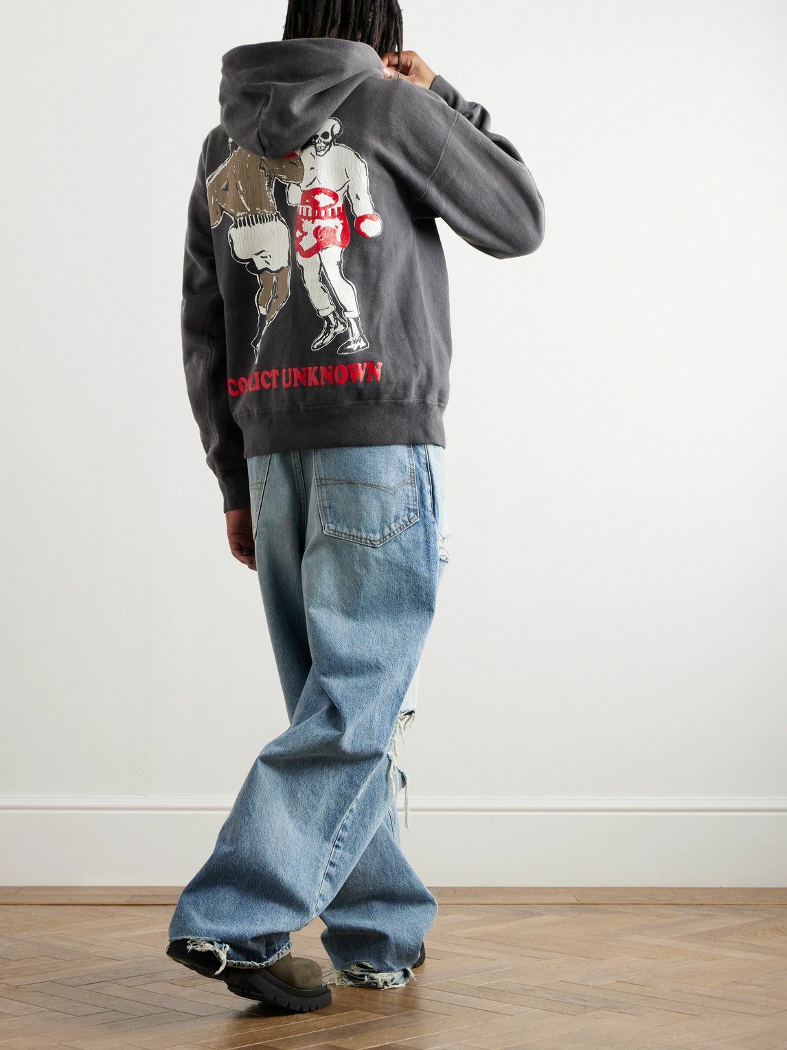 SAINT Mxxxxxx - Denim Tears Distressed Printed Cotton-Jersey