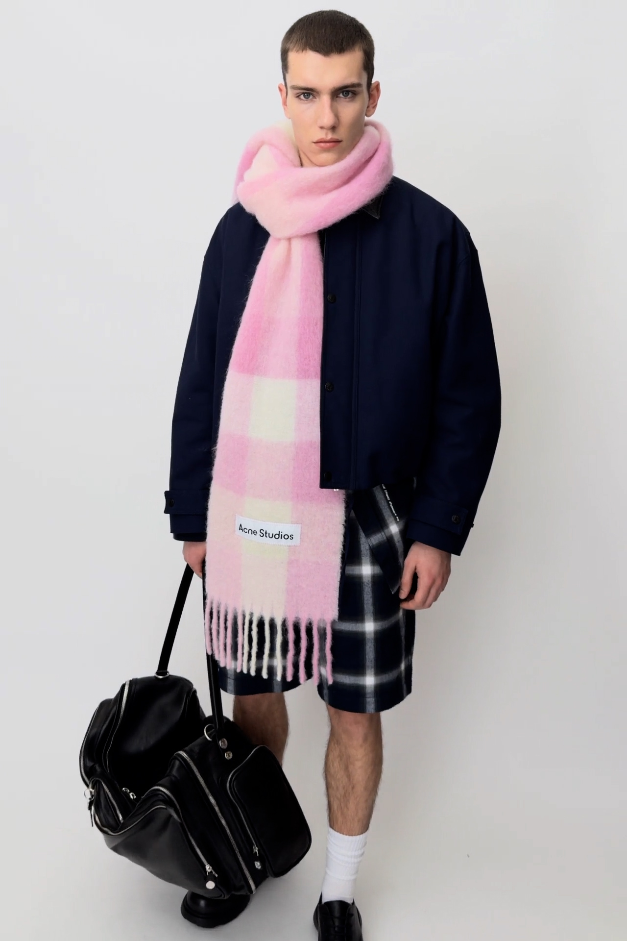 Acne Studios - モヘアチェックスカーフ - キャンディピンク/ホワイト