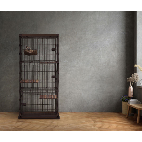 アイリスオーヤマ 猫 ケージ 3段 キャットケージ 高さ180cm ウッディ