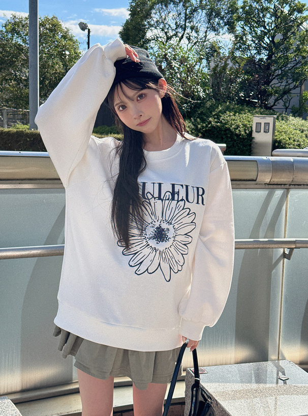 裏起毛フラワーロゴ刺繍スウェットトップス[cc89] | レディース