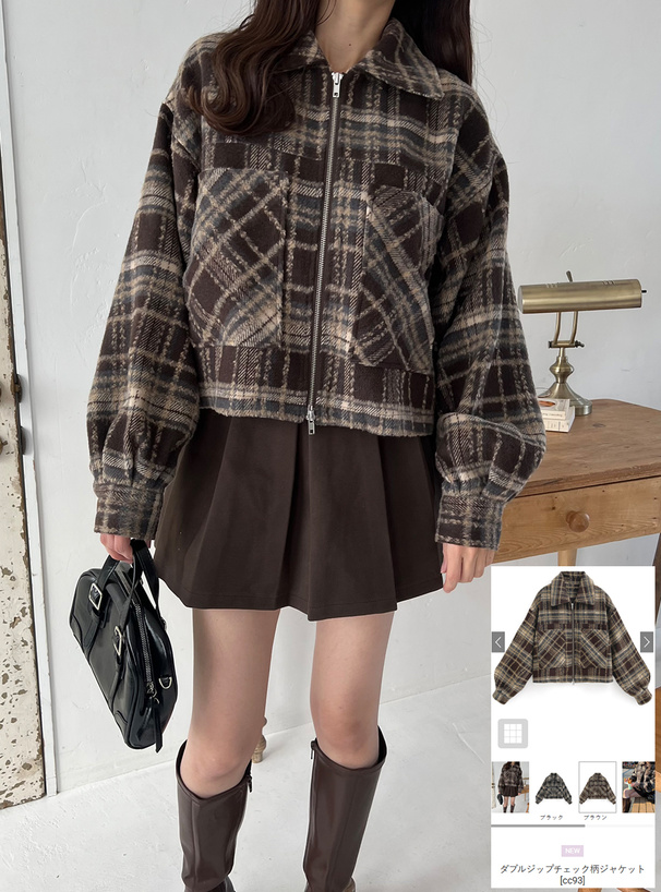 ダブルジップチェック柄ジャケット[cc93] | レディースファッション