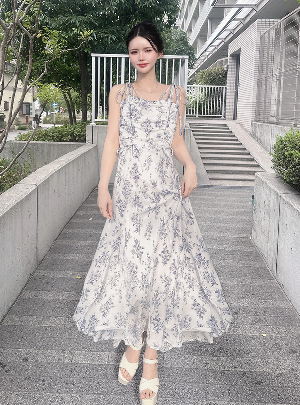 花柄ドロストリボンストラップキャミワンピース[cc100] | レディース