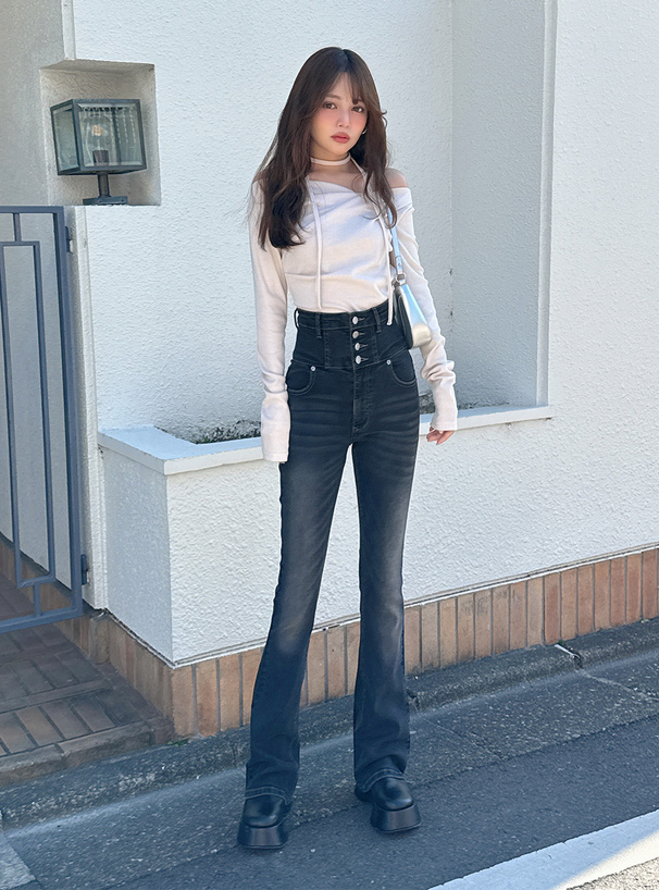 ハイウエストストレッチフレアデニムパンツ[cu531] | レディース