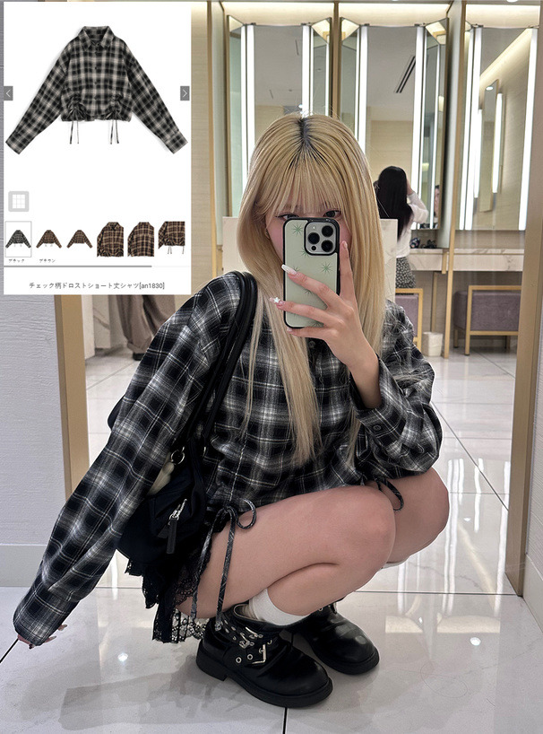 チェック柄ドロストショート丈シャツ[an1830] | レディース