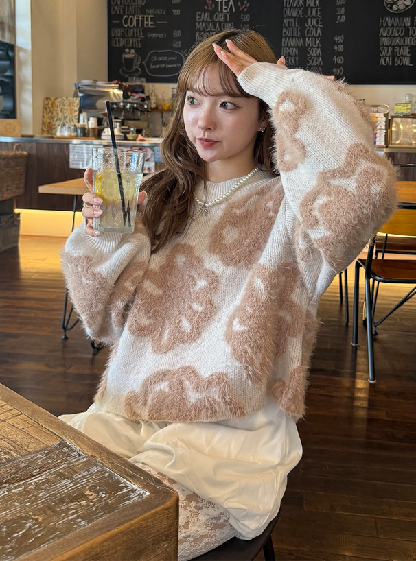 花柄ジャガードショート丈ニットトップス[ab165f] | レディース