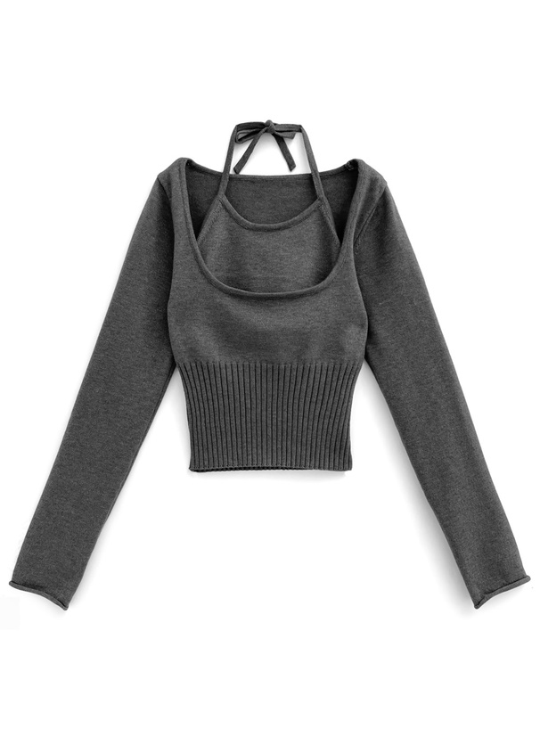 レイヤード風ホルターネックニットトップス[ac2496] | レディース