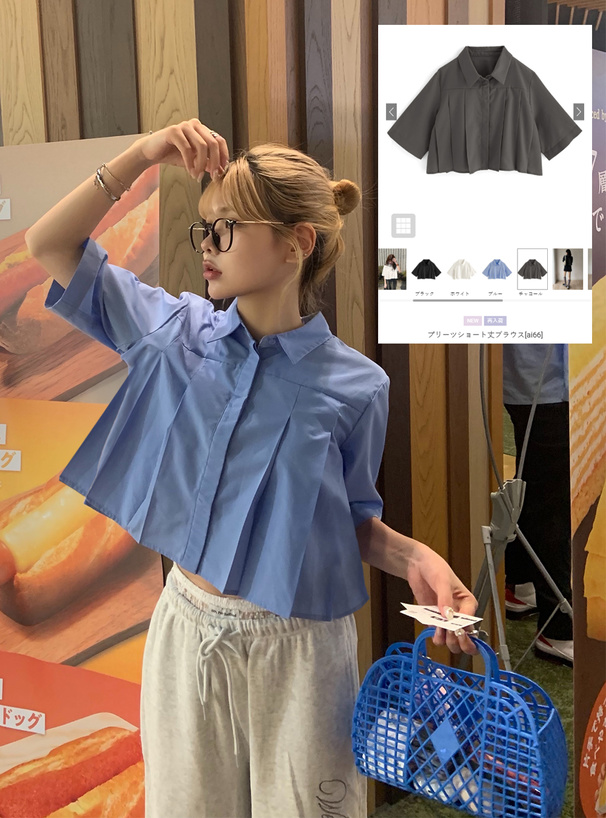 プリーツショート丈ブラウス[ai66] | レディースファッション通販の