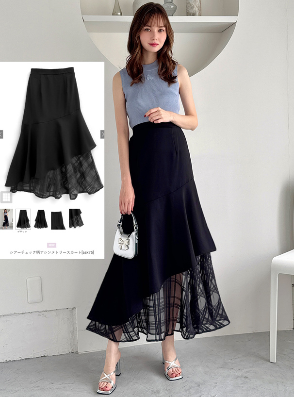 シアーチェック柄アシンメトリースカート[ask75] | レディース