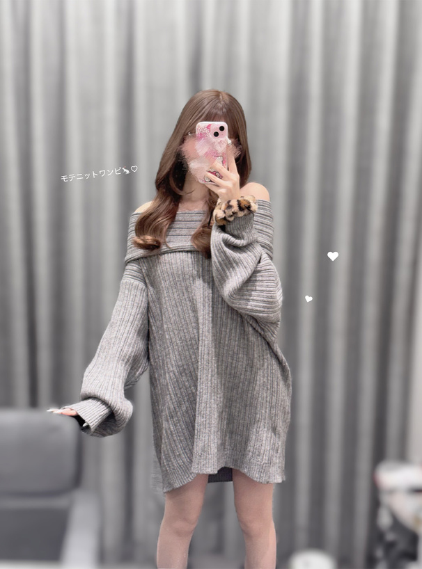 オフショルダーニットミニワンピース[at2558] | レディース