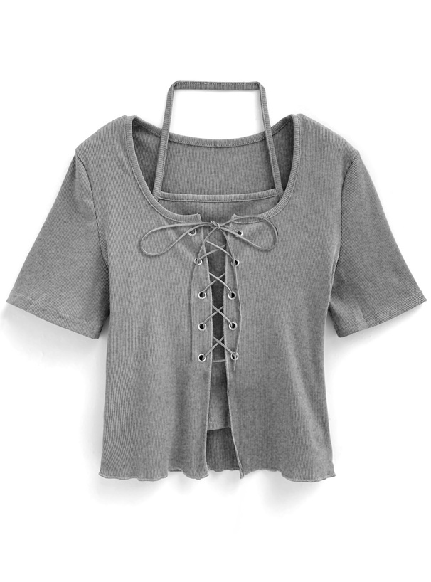 レースアップレイヤード風トップス[at2260] | レディースファッション
