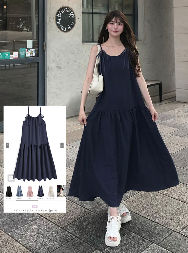 リボンストラップフレアワンピース[gn437] | レディースファッション