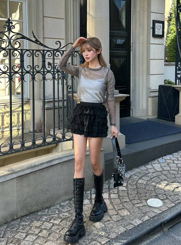 レースアップトラックソールレザーロングブーツ[gd1397] | レディース