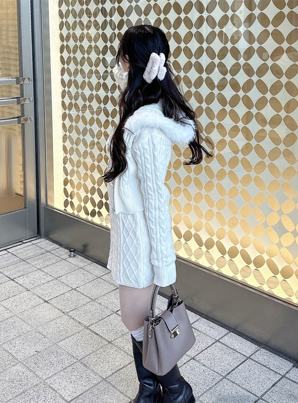 ケーブル編みファーニットパーカー×ミニスカートセットアップ[gf90a