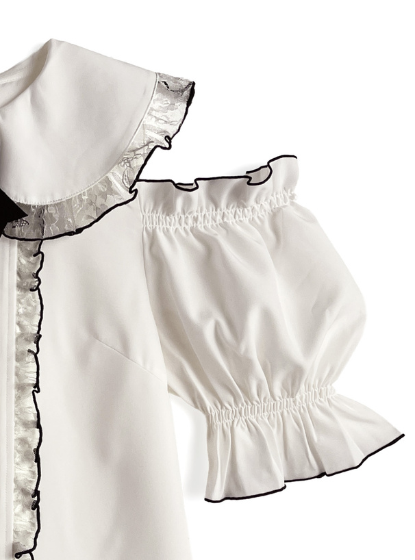 リボン付き肩開きフリル半袖ブラウス[gc306] | レディースファッション