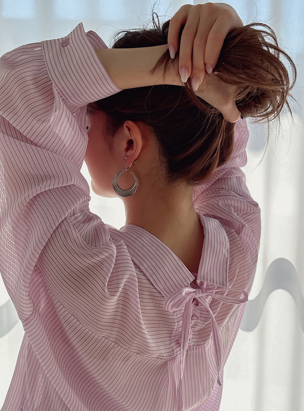 ストライプ柄バックレースアップシアーシャツ[dk955] | レディース