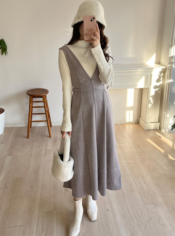 サイドベルトスエードポンチフレアジャンパースカート[dk933a