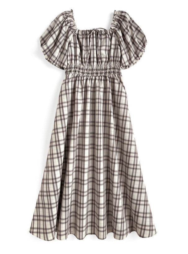 チェック柄バルーンスリーブワンピース[dk1437] | レディース