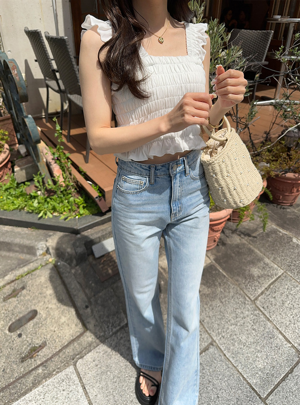 カップ付きシャーリングフリルタンクトップ[dk1118] | レディース