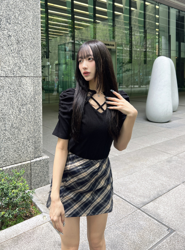 フリージアインパン裏地付きチェック柄タイトミニスカート[dk1309