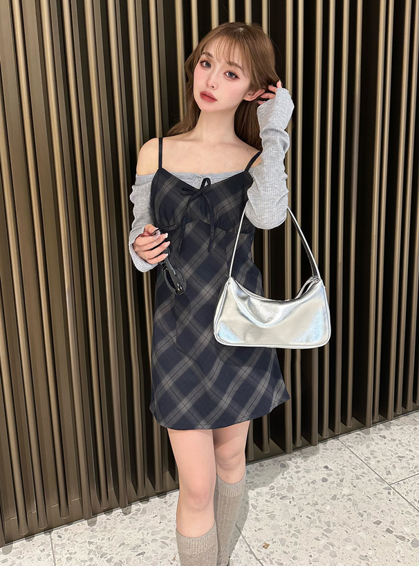 チェック柄リボンキャミミニワンピース[dk1340] | レディース