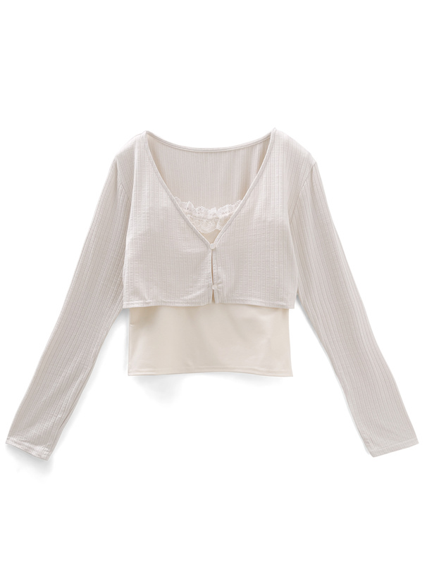 クロップド丈カーディガンxレースキャミソールアンサンブル[dk1398