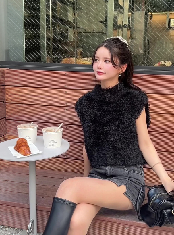 フリージア ハイネックノースリーブファーニットトップス[dpk392