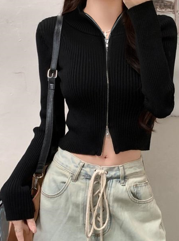 ダブルジップショート丈ニットトップス[dr687] | レディース