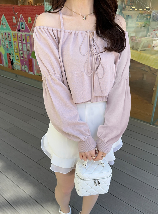 ダブルリボントップス×キャミソールニットアンサンブル[dr694