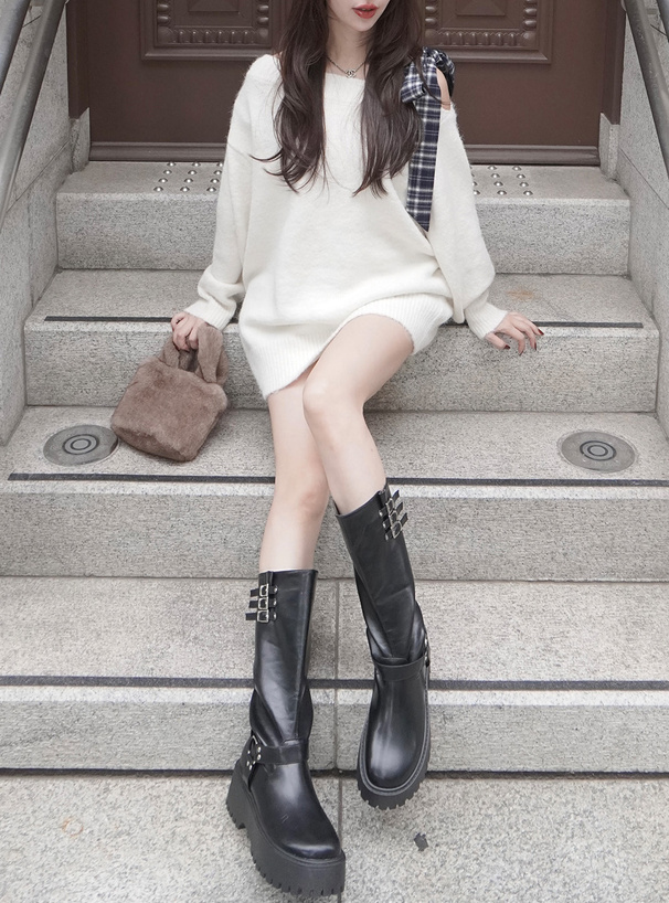 チェックリボンワンショルダーニットミニワンピース[dr831