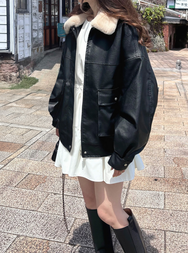 ファーティペット付きレザーブルゾン[fo1988] | レディース