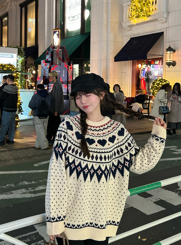 求心ハート柄ジャガードニットトップス[fo2034] | レディース