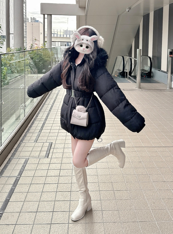 ベルト付きファー中綿ダウンコート[kd47] | レディースファッション