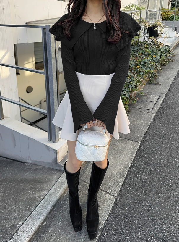 ビッグカラーダブルジップニットトップス[kz447] | レディース