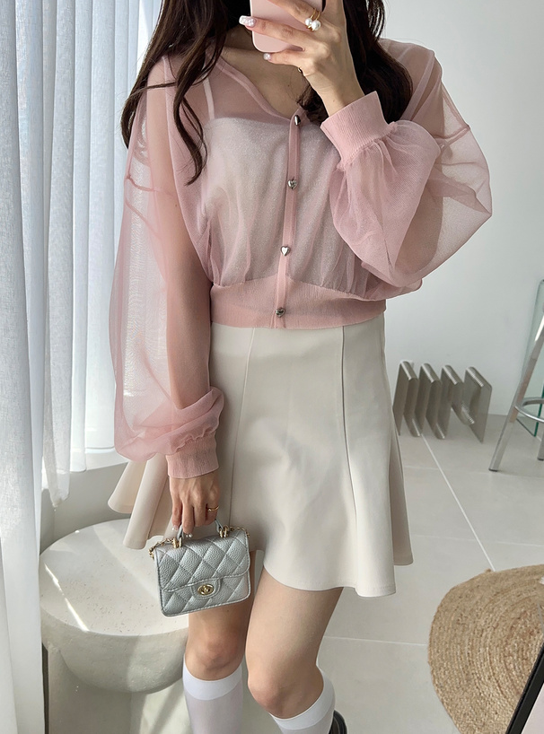 シアーニットハートボタンカーディガン[kz504] | レディース