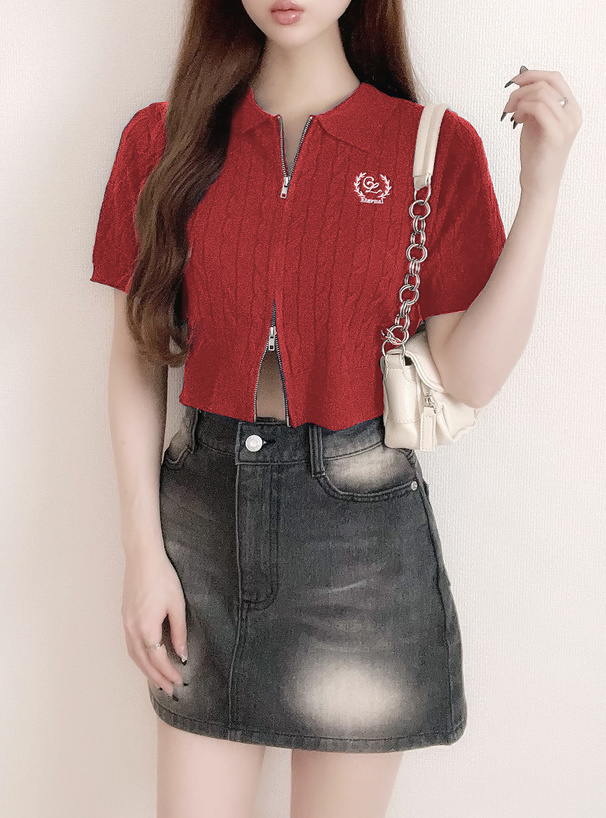 ダブルジップケーブルニットトップス[kz536] | レディースファッション