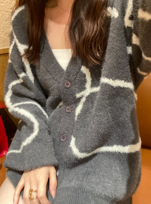 ニュアンス柄フェザーニットロングカーディガン[kz344] | レディース