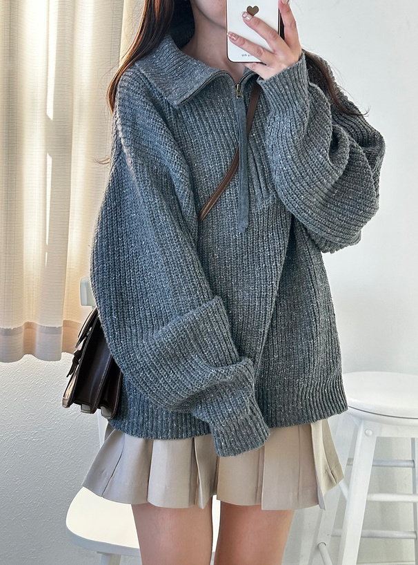 ハーフジップネップニットトップス[kz348] | レディースファッション