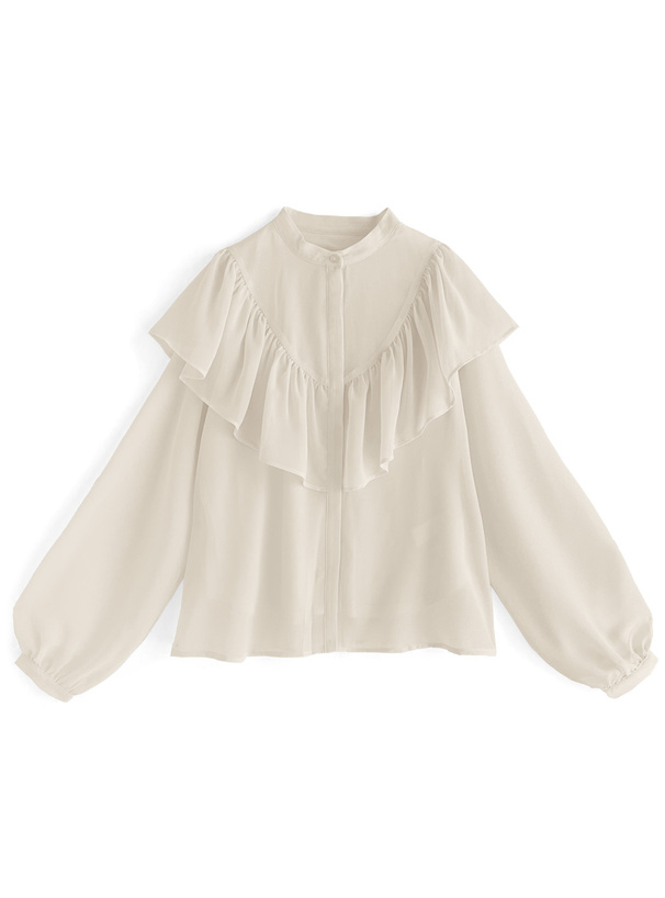 プリーツ襟付きフリルシフォンブラウス[js20] | レディース