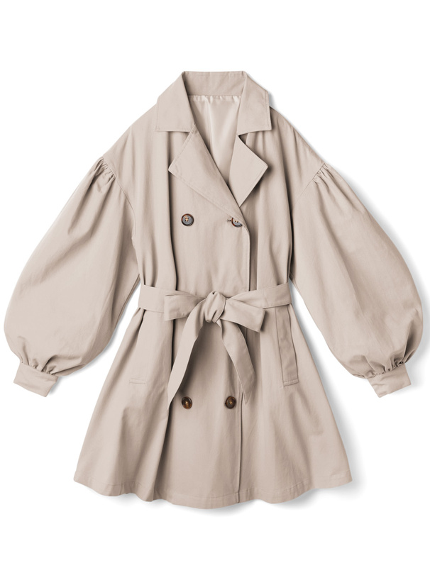 リボンベルト付きボリュームスリーブショート丈トレンチコート[k8939a